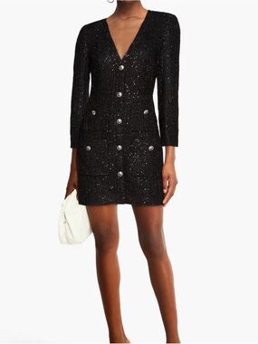 Maje Black Sequined Button-Front Mini Dress